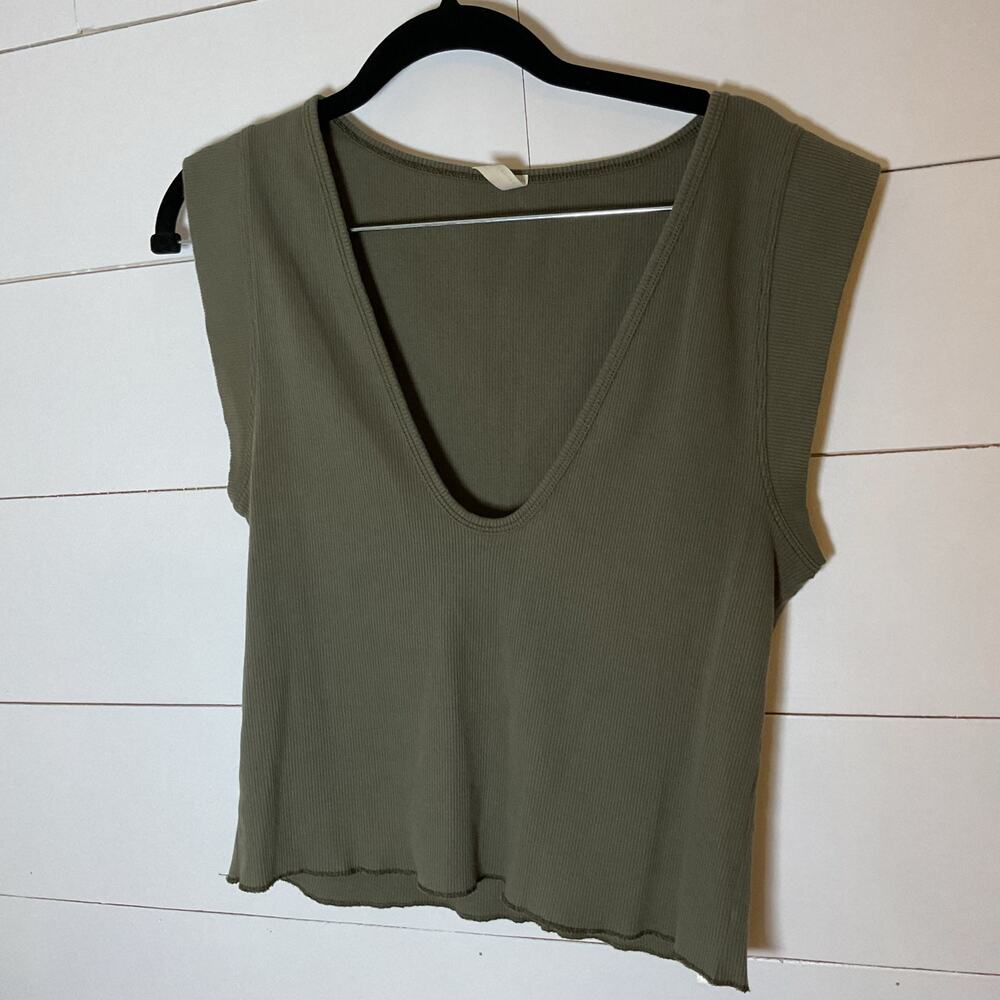 Free People Perfect Day Cropped Ribbed Tank Top Green Size Large